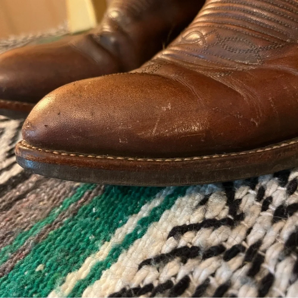 VINTAGE DAN POST chocolate brown leather western boots made in Spain - Picture 5 of 17